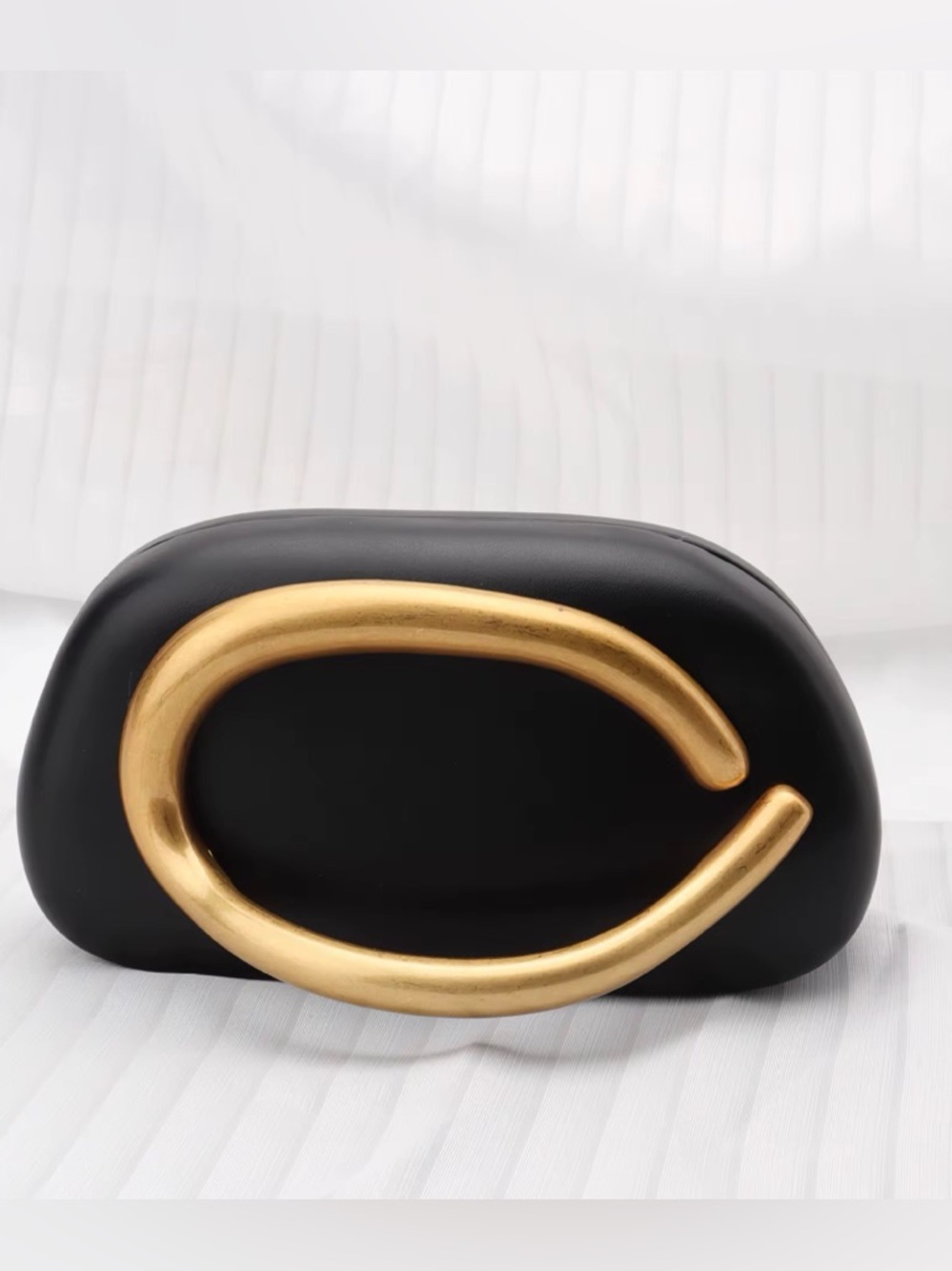 Black Leather Clutch with Gold Accent - Designer Inspired